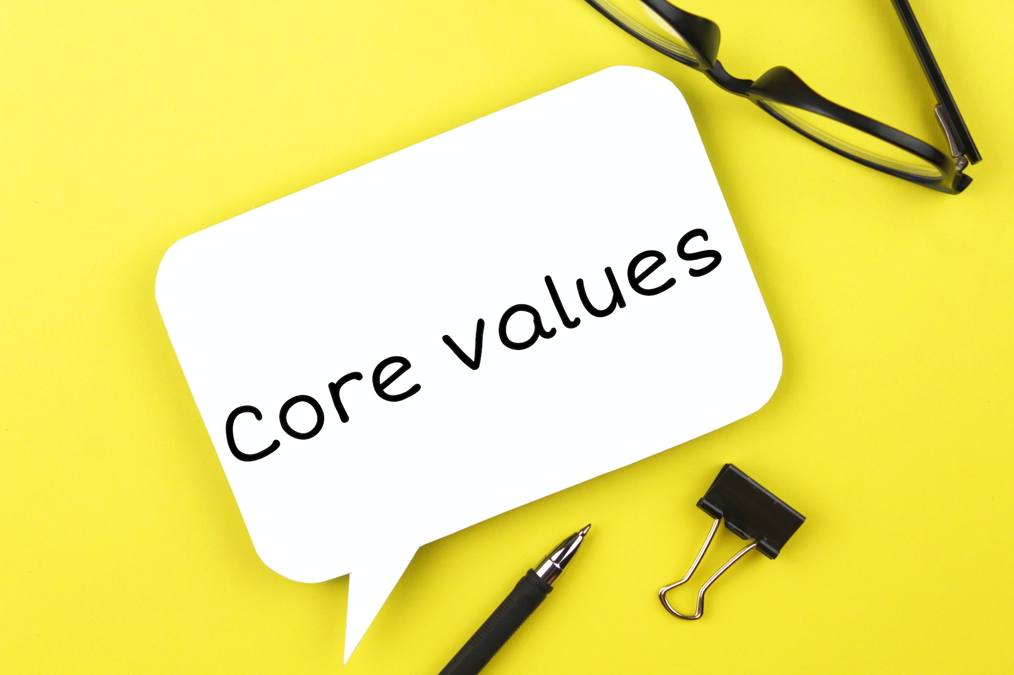 White paper speech bubble with inscription core values